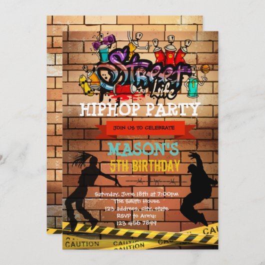 Schattigee Hiphop verjaardagsthema-uitnodiging Kaart (Voorkant / Achterkant)