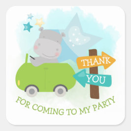 Schattigee Hippo auto dank je jongen Verjaardag Vierkante Sticker