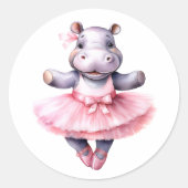 Schattigee Hippo ballerina dansballet Ronde Sticker (Voorkant)