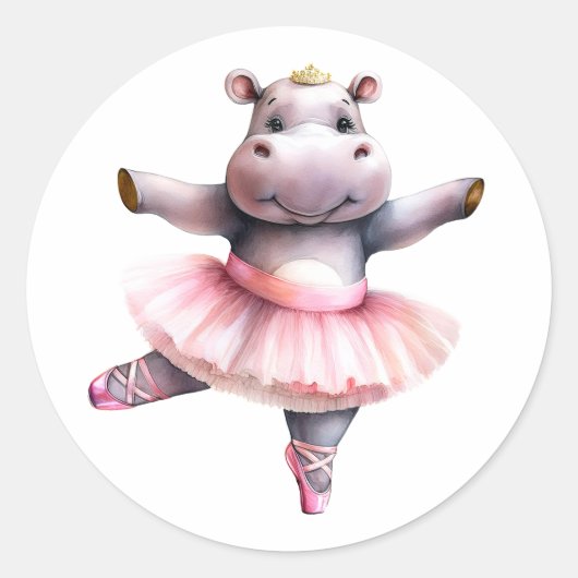 Schattigee Hippo ballerina dansballet Ronde Sticker (Voorkant)