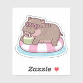 Schattigee Hippo Chilling Op Zwembad Float Drink K Sticker (Vel)
