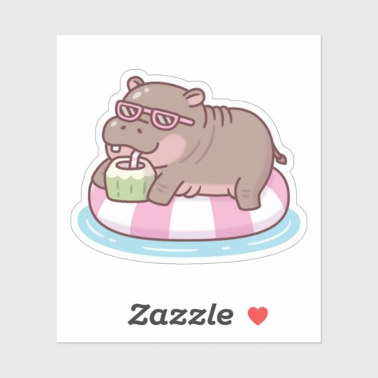 Schattigee Hippo Chilling Op Zwembad Float Drink K Sticker (Vel)