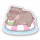 Schattigee Hippo Chilling Op Zwembad Float Drink K Sticker (Voorkant)
