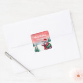 Schattigee HIPPO dierentuin Kerstfeest kinderen Vierkante Sticker (Envelop)