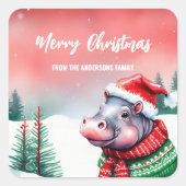 Schattigee HIPPO dierentuin Kerstfeest kinderen Vierkante Sticker (Voorkant)