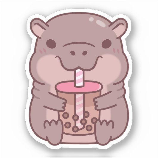 Schattigee Hippo Drink Bubble Tea Sticker (Voorkant)