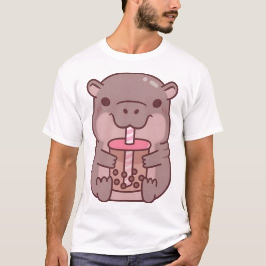 Schattigee Hippo Drink Bubble Tea T-shirt (Voorkant)