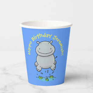 Schattigee hippo gepersonaliseerde cartoon verjaar papieren bekers