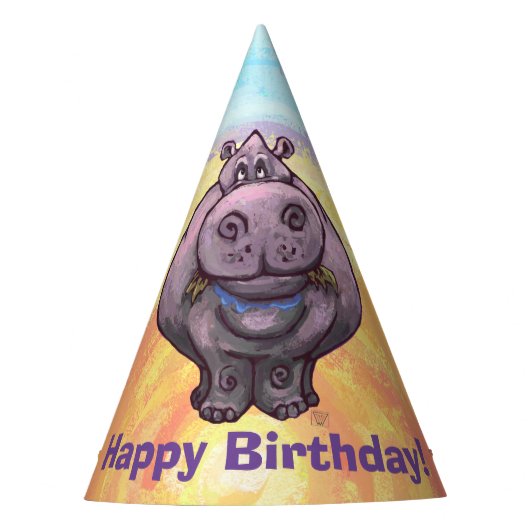 Schattigee Hippo Happy Birthday Feesthoedjes (Voorkant)
