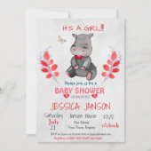 SCHATTIGEE HIPPO MEISJE BABY SHOWER UITNODIGING (Voorkant)