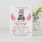 SCHATTIGEE HIPPO MEISJE BABY SHOWER UITNODIGING (Staand voorkant)