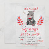 SCHATTIGEE HIPPO MEISJE BABY SHOWER UITNODIGING (Voorkant / Achterkant)