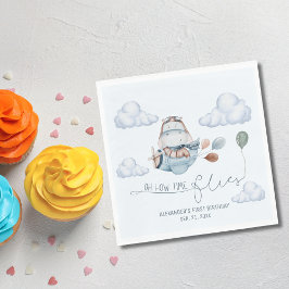 Schattigee Hippo vliegt met vliegtuig en wolken, e Servet