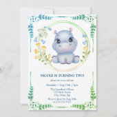 Schattigee Hippopotamus Bloemkrans 2e Verjaardag Kaart (Voorkant)