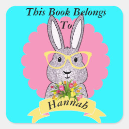 Schattigee Hipster Bunny met bril Boek Bord Vierkante Sticker