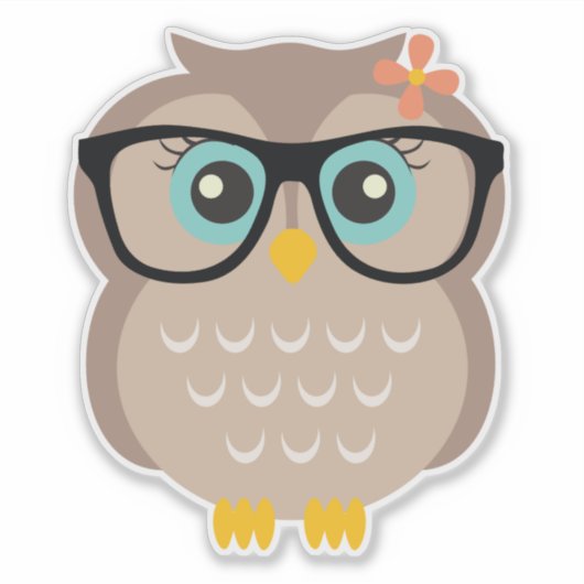 Schattigee Hipster Girly Uil Sticker (Voorkant)