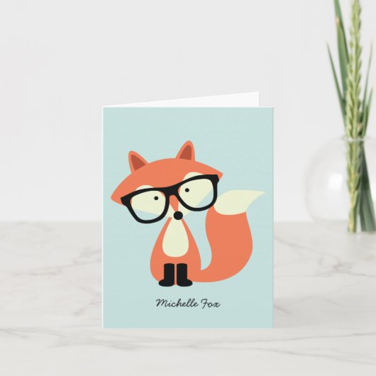 Schattigee Hipster Red Fox Gevouwen Bedankt Notiti Notitiekaartje (Voorkant)