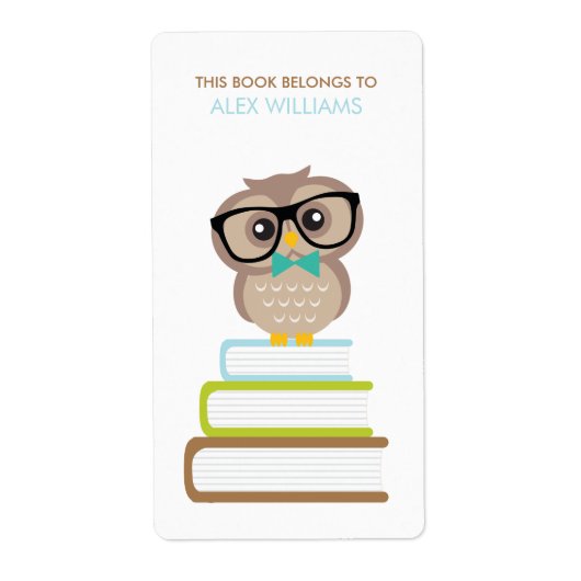 Schattigee Hipster Uil Bookplate Etiket (Voorkant)