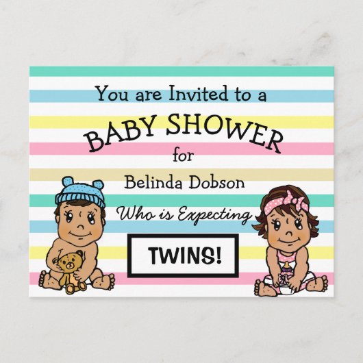 Schattigee Hispanic Twins Baby Douche Uitnodiginge Briefkaart (Voorkant)