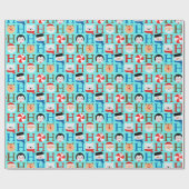 Schattigee Ho Ho Ho Ho Kinder Kerst Blauw Moderne  Cadeaupapier (Vlak)