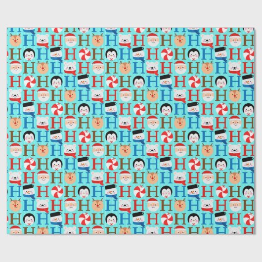 Schattigee Ho Ho Ho Ho Kinder Kerst Blauw Moderne  Cadeaupapier (Vlak)