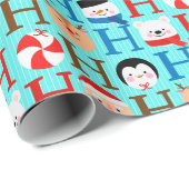 Schattigee Ho Ho Ho Ho Kinder Kerst Blauw Moderne  Cadeaupapier (Rol Hoek)