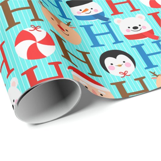 Schattigee Ho Ho Ho Ho Kinder Kerst Blauw Moderne  Cadeaupapier (Rol Hoek)