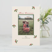 Schattigee Holly Christmas Photo Holiday Kaart (Staand voorkant)