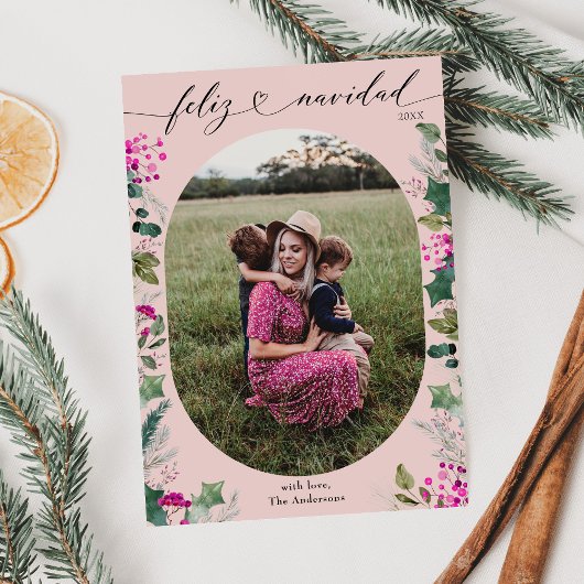 Schattigee Holly Foto Feliz Navidad Kaart