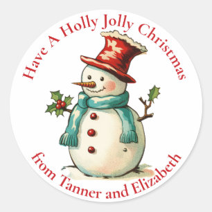 Schattigee Holly Jolly Snowman Custom Christmas Ronde Sticker