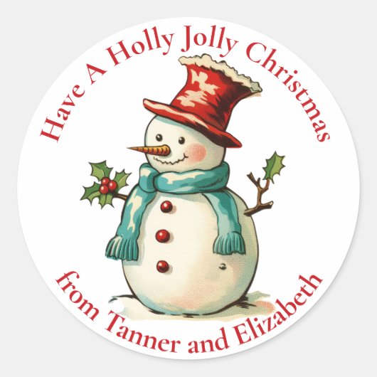 Schattigee Holly Jolly Snowman Custom Christmas Ronde Sticker (Voorkant)