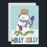Schattigee Holly Jolly Snowman Kerstvakantie Foto<br><div class="desc">Stuur seizoenen groeten aan vrienden en familie met deze schattige retro-stijl kerstkaart. Hallo Een schattige kleine sneeuwman in een gestreepte sjaal golven als de sneeuw herfsten. Mistletoe bessen voltooien de vakantie wenskaart. Personaliseer dit Xmas sneeuwpop wenskaart met uw familie afbeelding en voer uw familienaam voor voorbedrukt gemak.</div>