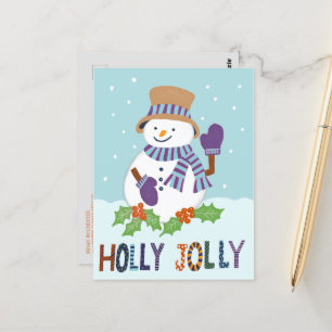 Schattigee Holly Jolly Snowman Kerstvakantie Foto Briefkaart