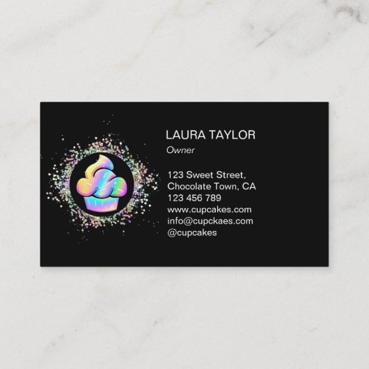 Schattigee Holografische Cupcake Bakkerij Chef Cak Visitekaartje (Achterkant)