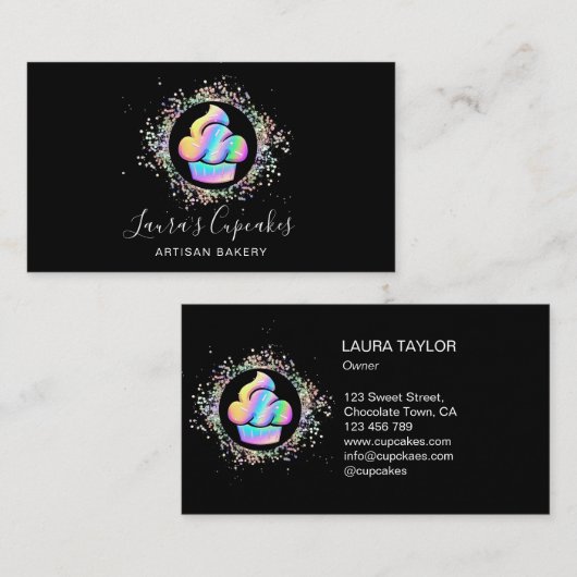 Schattigee Holografische Cupcake Bakkerij Chef Cak Visitekaartje (Voorkant / Achterkant)