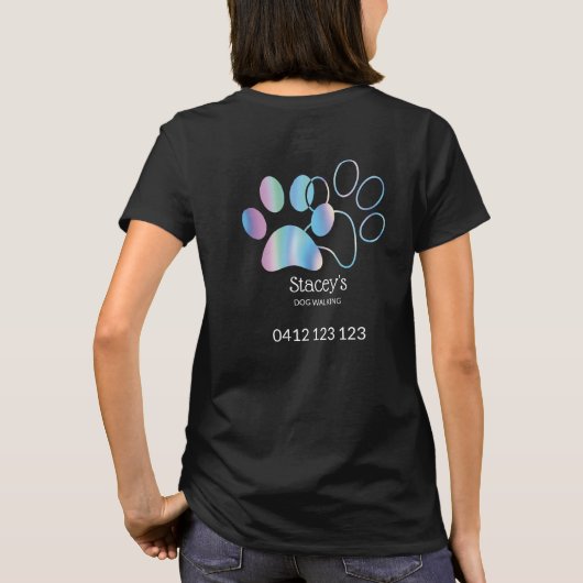 Schattigee holografische hond Walker Groomer T-shirt (Achterkant)