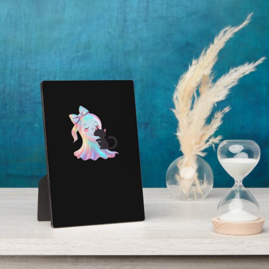 Schattigee Holografische Spook Knuffelen Zwarte Ka Fotoplaat (Zijkant)