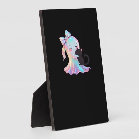 Schattigee Holografische Spook Knuffelen Zwarte Ka Fotoplaat (Zijkant)