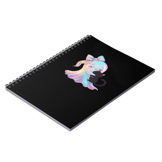 Schattigee Holografische Spook Knuffelen Zwarte Ka Notitieboek (Linkerzijde)