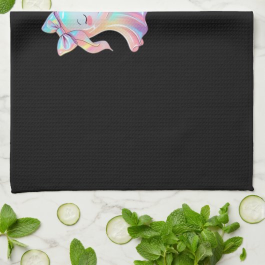 Schattigee Holografische Spook Knuffelen Zwarte Ka Theedoek (Gevouwen)