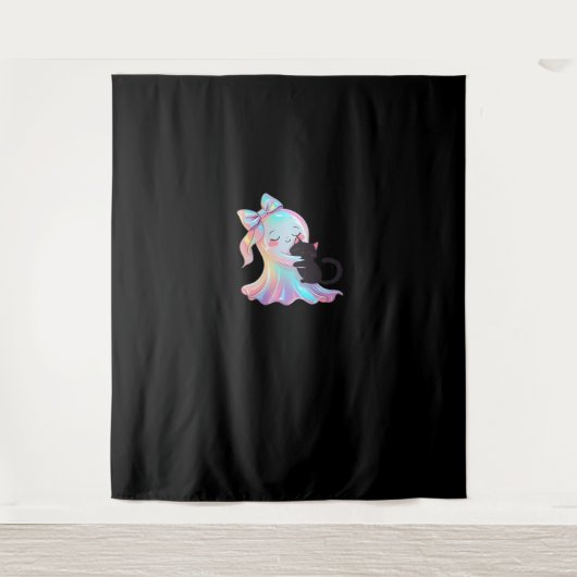 Schattigee Holografische Spook Knuffelen Zwarte Ka Wandkleed (Voorkant)