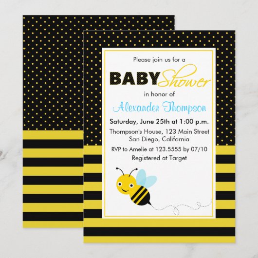 Schattigee hommel bijen jongen Baby shower uitnodi Kaart (Voorkant / Achterkant)