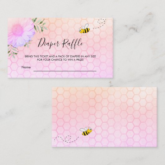 Schattigee hommel bijen roze paarse luier loterij informatiekaartje (Voorkant / Achterkant)