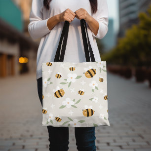 Schattigee hommel Canvas tas, bloemenontwerp Canva Tote Bag