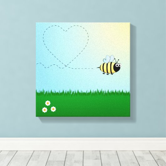 Schattigee hommel cartoon kinder verpakte canvas afdruk (Insitu (Houten vloer))