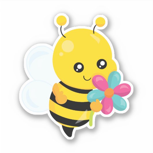 Schattigee hommel en bloemetjes sticker (Voorkant)