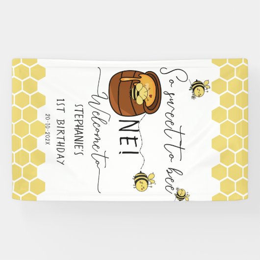Schattigee hommel zo lief om één 1e verjaardag te  spandoek (Horizontaal)