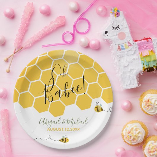 Schattigee hommels thema Waterverf bij Baby shower Papieren Bordje (Feest)