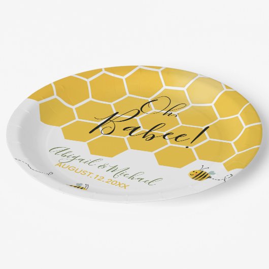 Schattigee hommels thema Waterverf bij Baby shower Papieren Bordje (Gekanteld)
