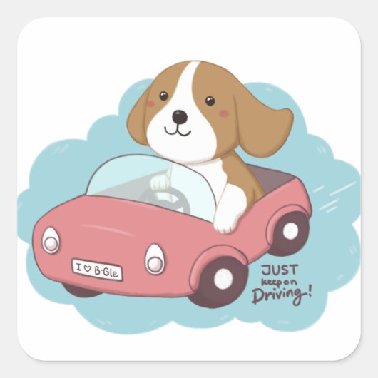 Schattigee hond & auto illustratie vierkante sticker (Voorkant)